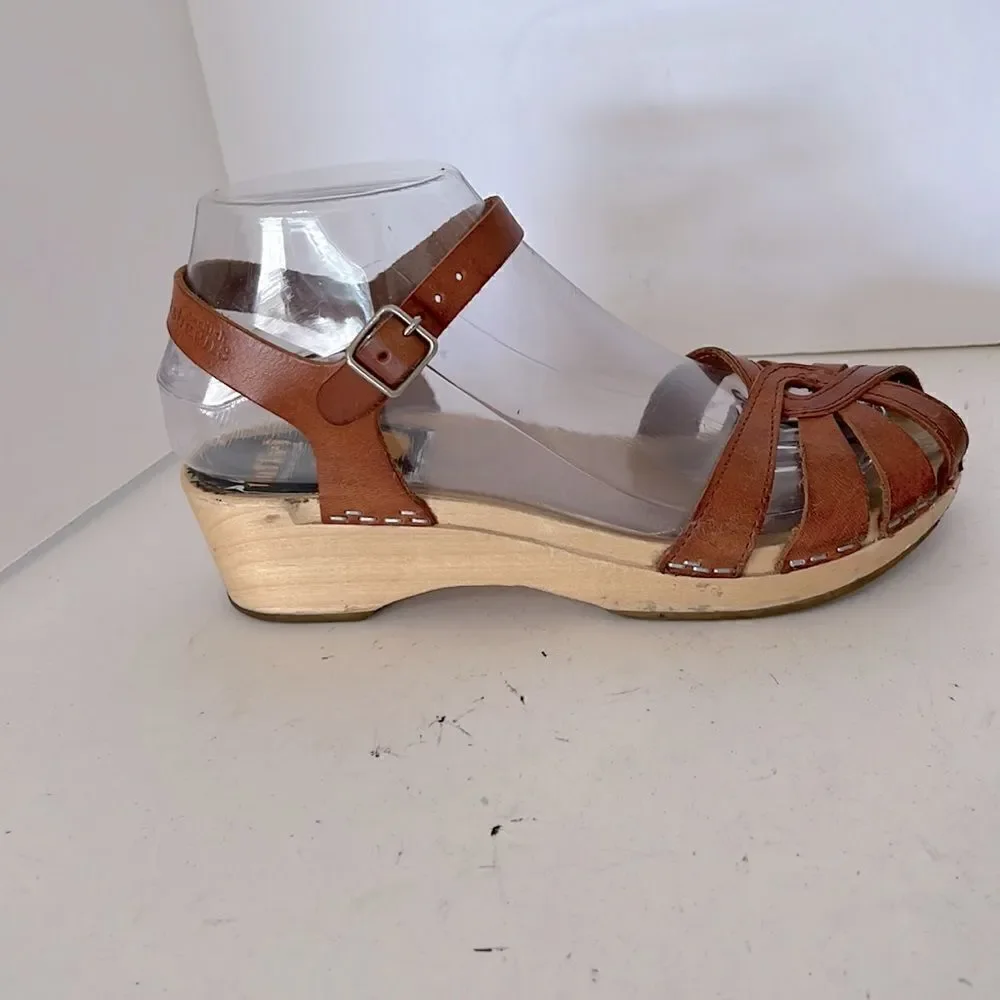 Swedish Hasbeens Real Wood and Leather Sandals Size. 36 (US 6)